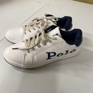 Polo Ralph Lauren Men's Heritage Court Low Top Sneakers in White/Navy! Size US